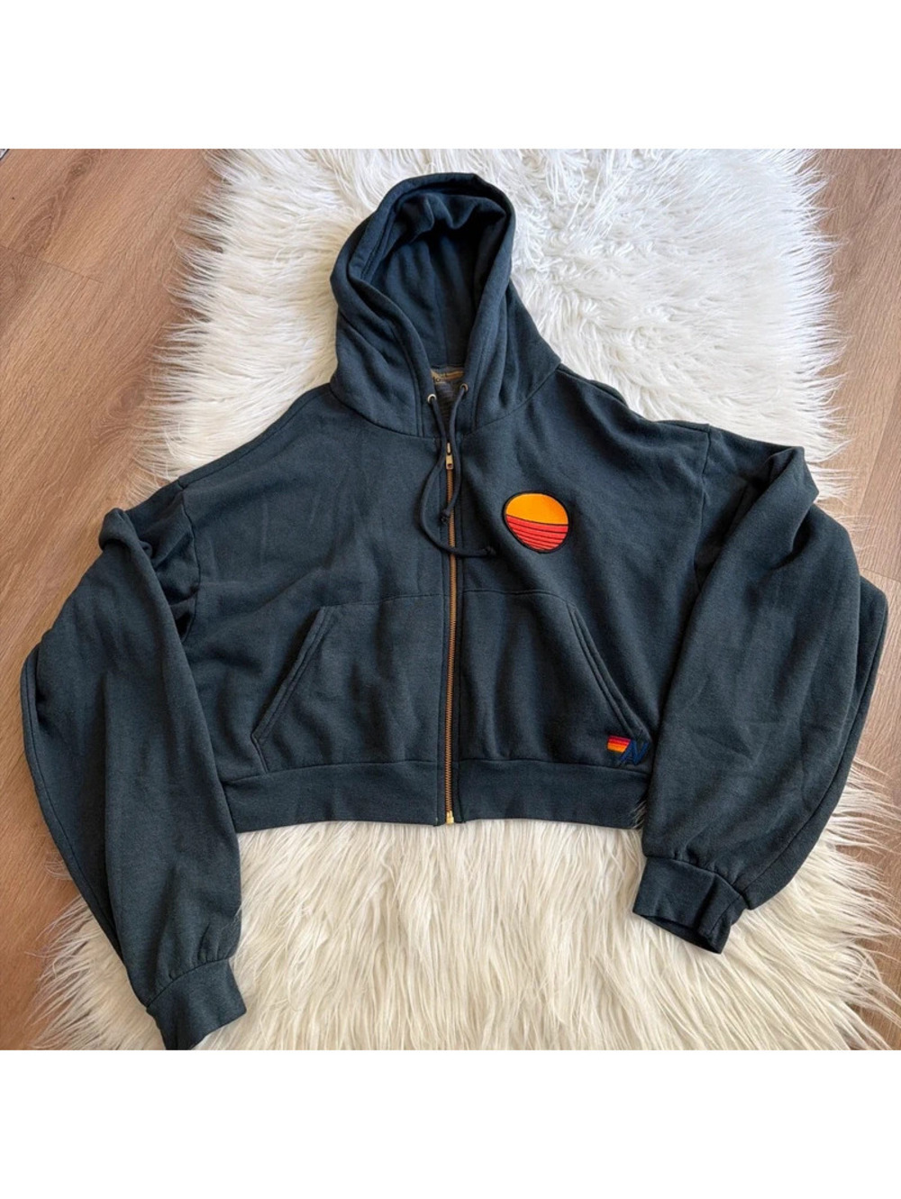 Aviator Nation zip up cropped hoodie size L